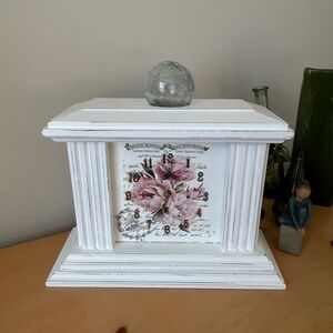 White Floral Cottage Core Mantel Clock
